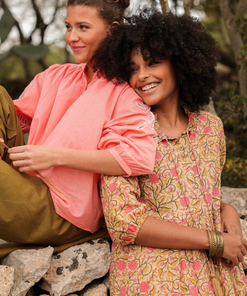 Robe Anaya – Imprimé Block-print Amarante