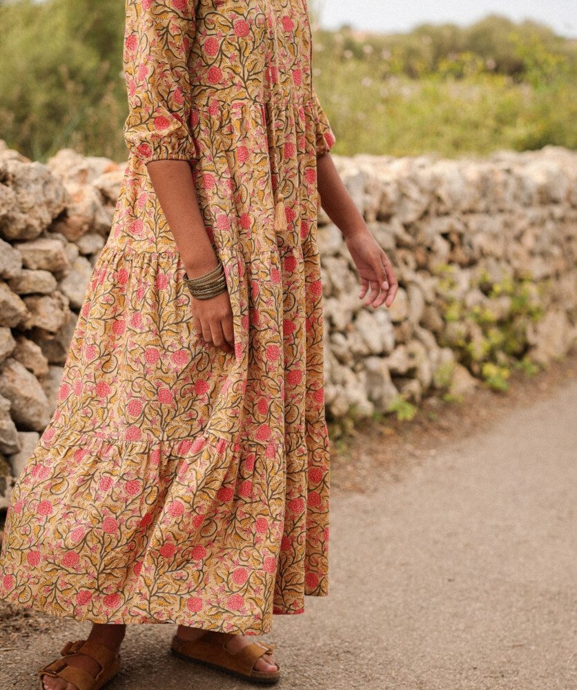 Robe Anaya – Imprimé Block-print Amarante