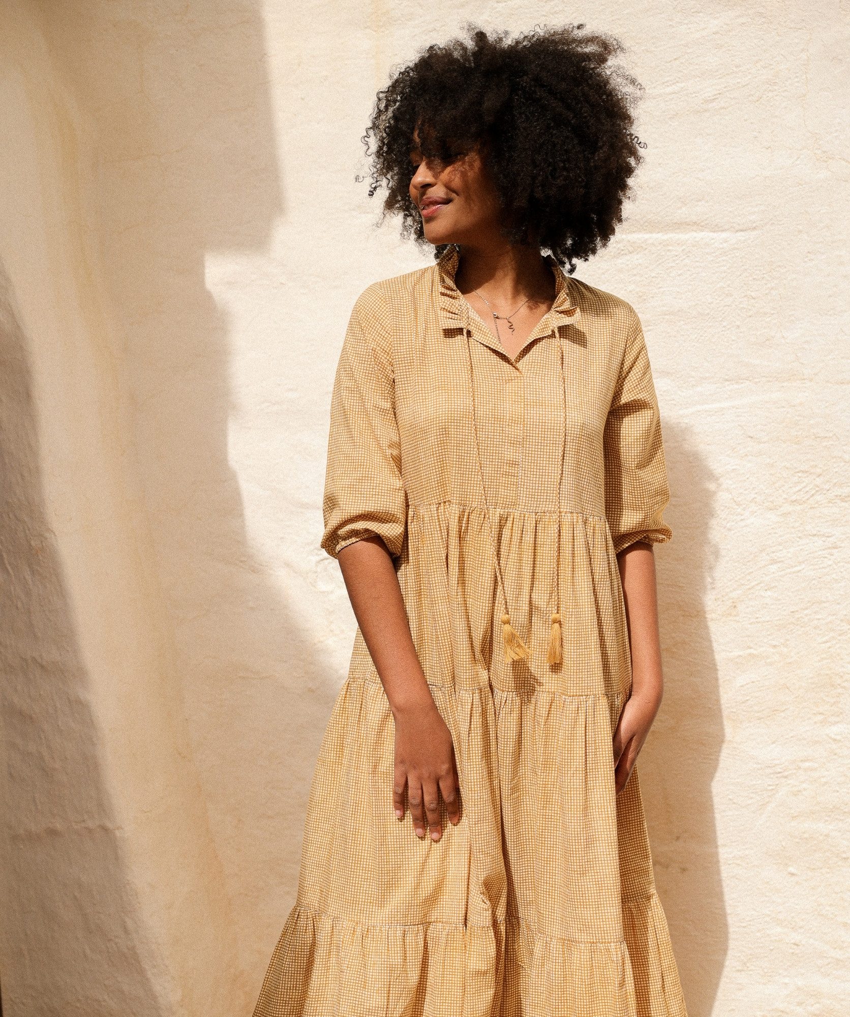 Robe Anaya – Imprimé Block-print Manado Miel