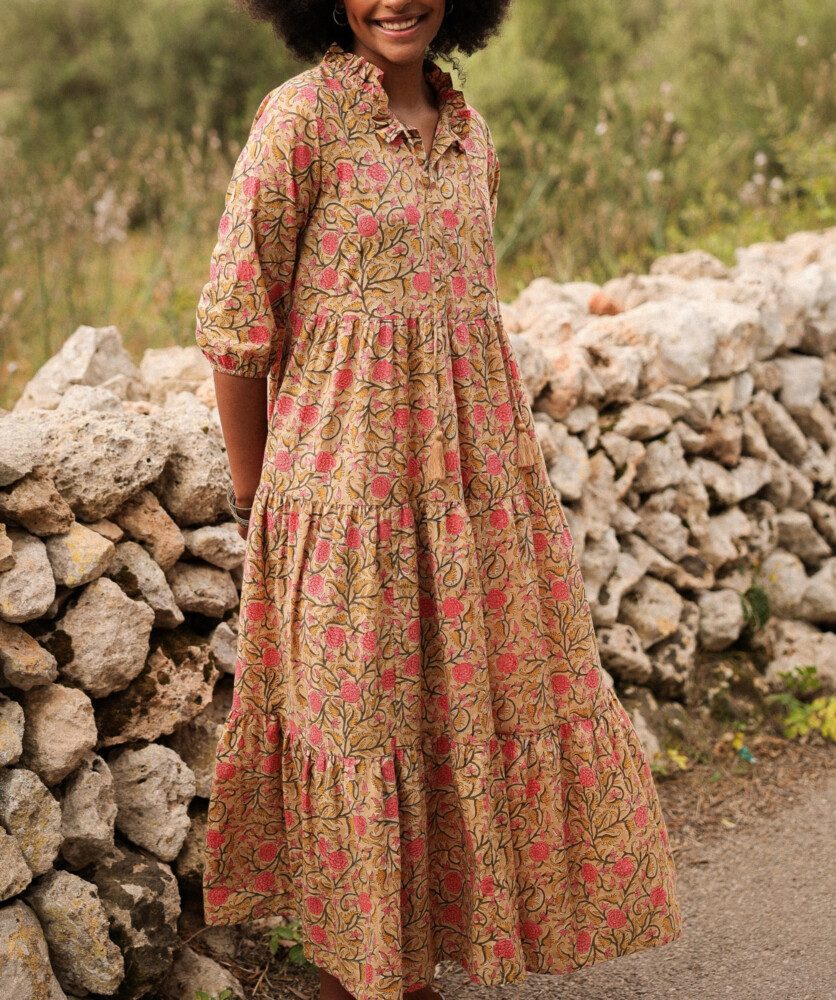 Robe Anaya – Imprimé Block-print Amarante