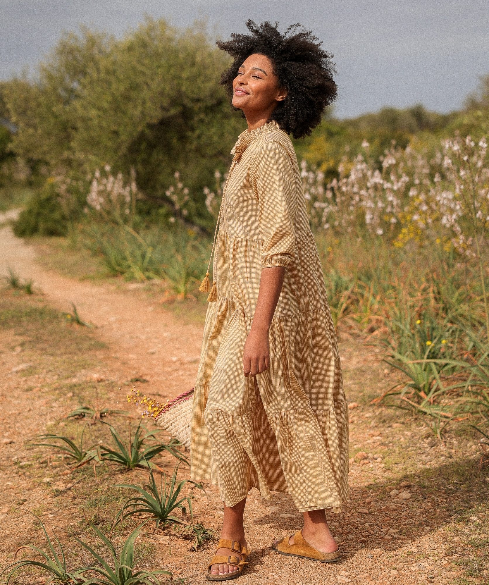 Robe Anaya – Imprimé Block-print Manado Miel