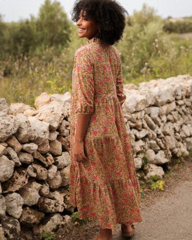 Robe Anaya – Imprimé Block-print Amarante