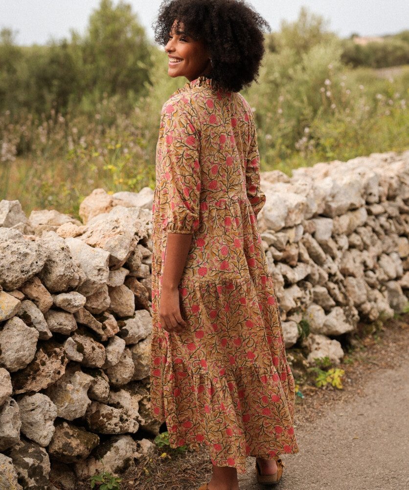 Robe Anaya – Imprimé Block-print Amarante