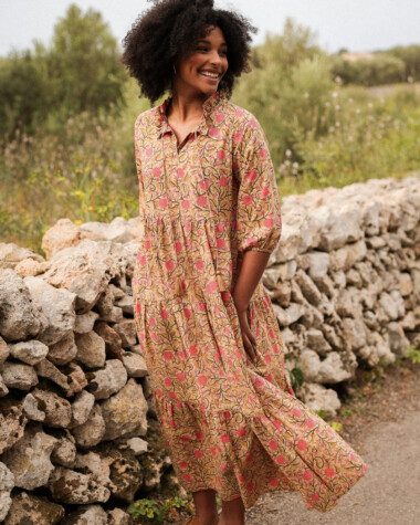 Robe Anaya – Imprimé Block-print Amarante