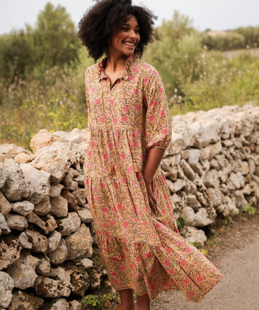 Robe Anaya – Imprimé Block-print Amarante
