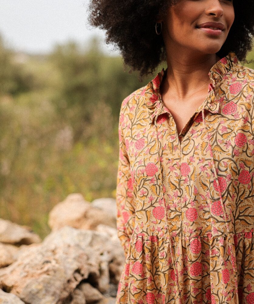 Robe Anaya – Imprimé Block-print Amarante