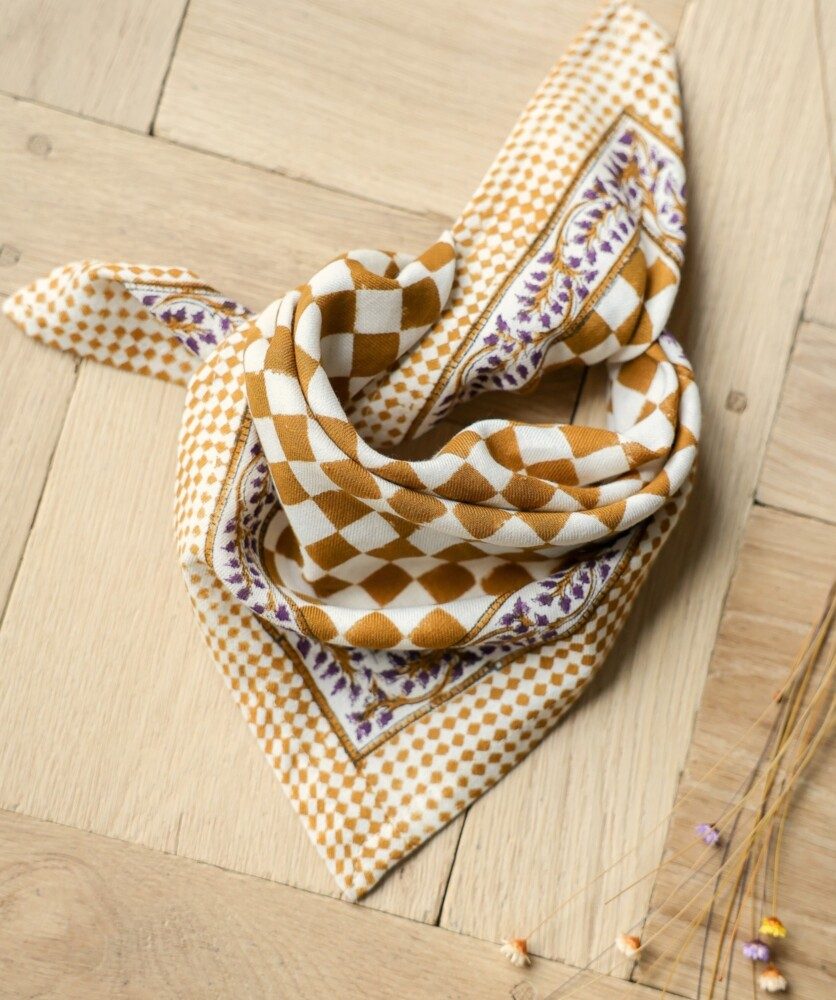 Foulard petit format – Damier caramel