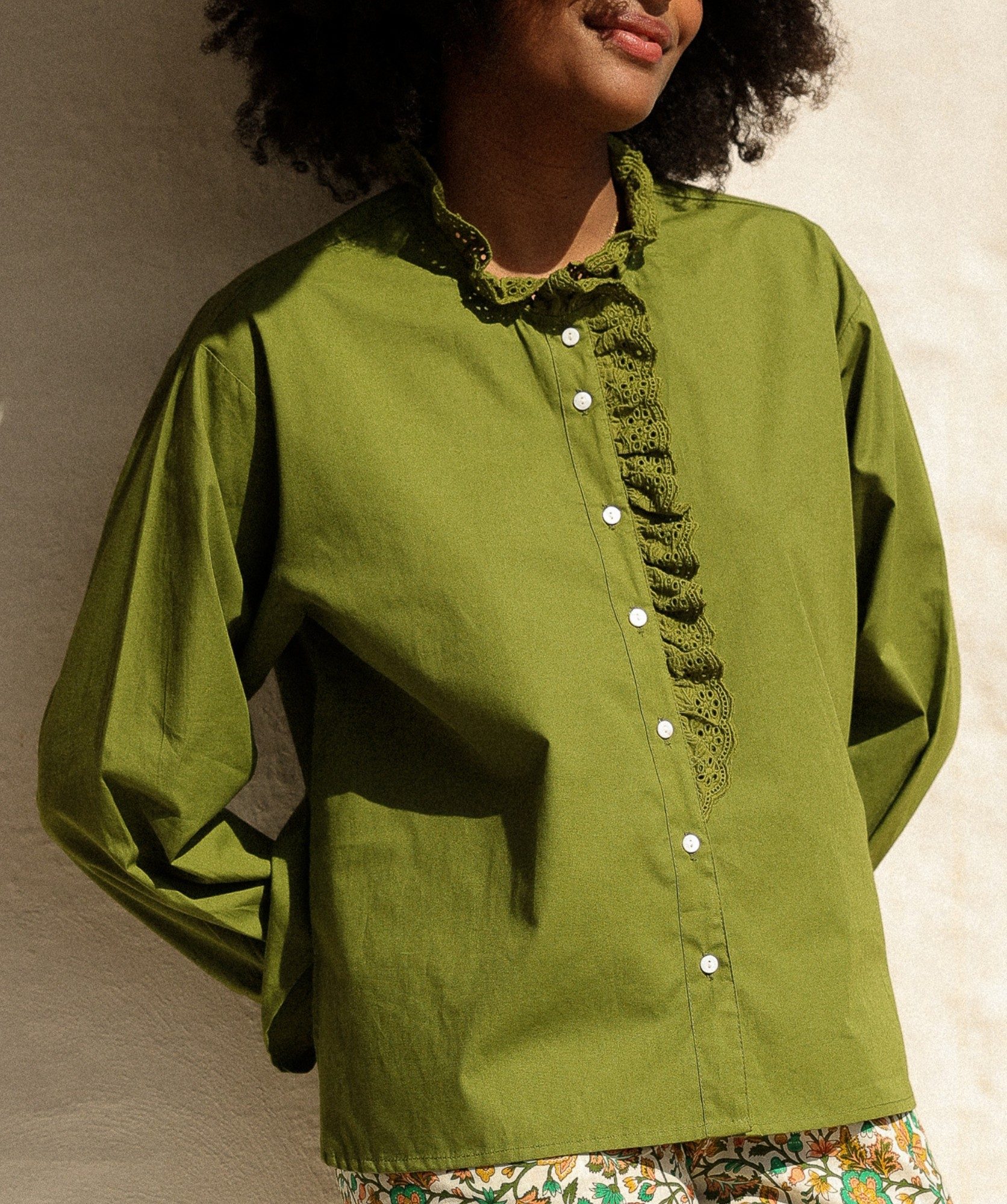 Chemise Fornels – popeline de coton vert Mousse