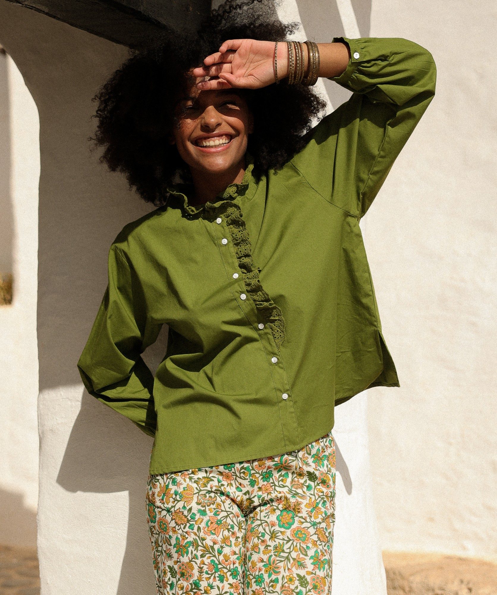 Chemise Fornels – popeline de coton vert Mousse