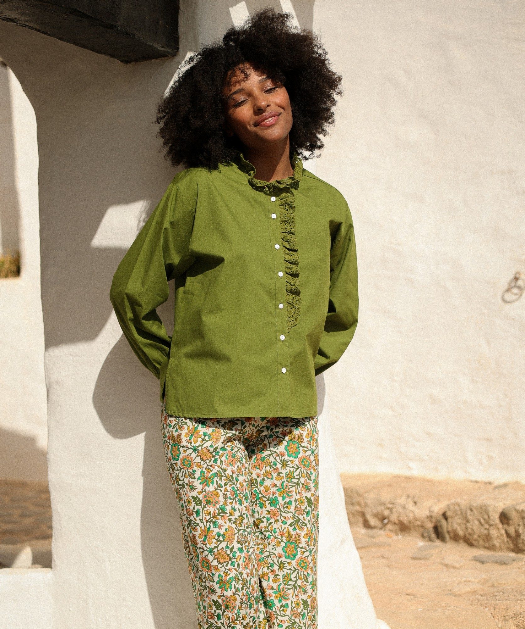 Chemise Fornels – popeline de coton vert Mousse