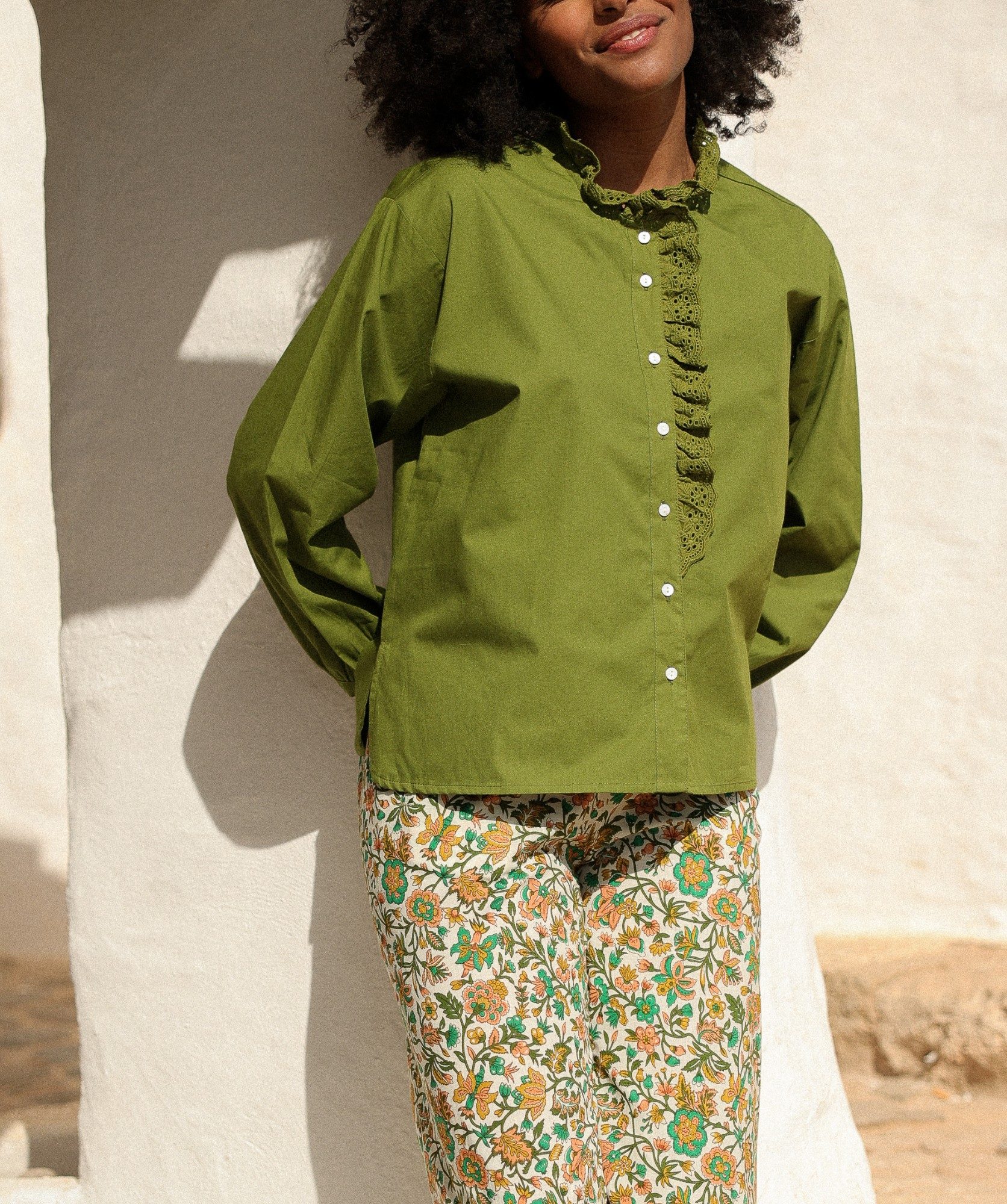 Chemise Fornels – popeline de coton vert Mousse