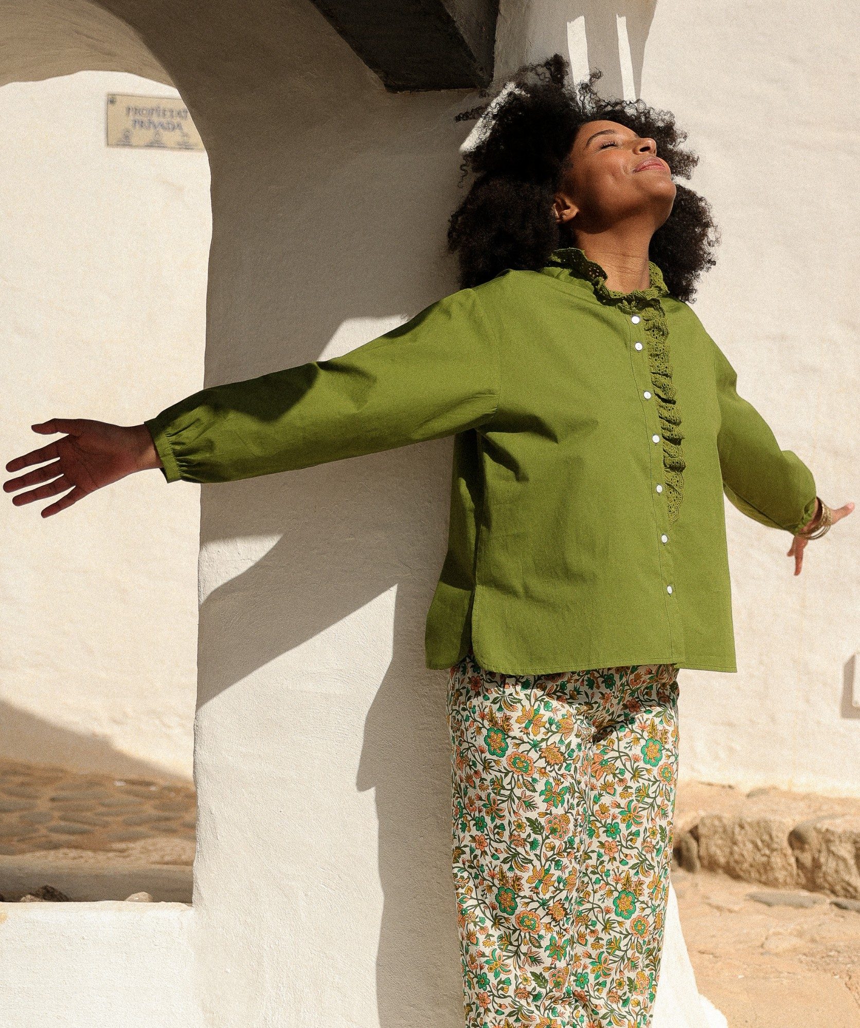 Chemise Fornels – popeline de coton vert Mousse