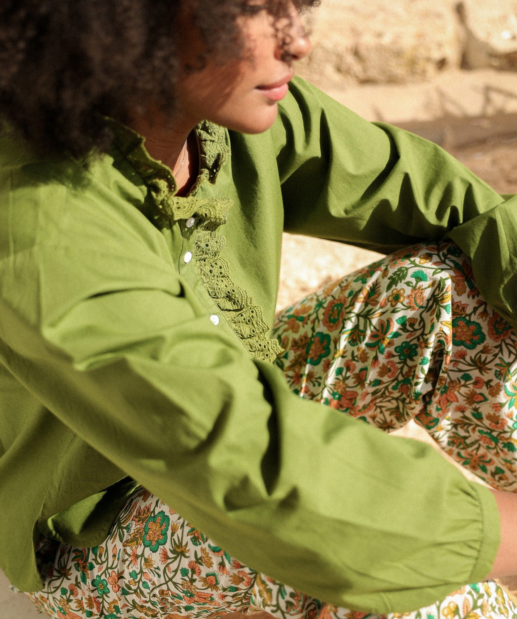 Chemise Fornels – popeline de coton vert Mousse