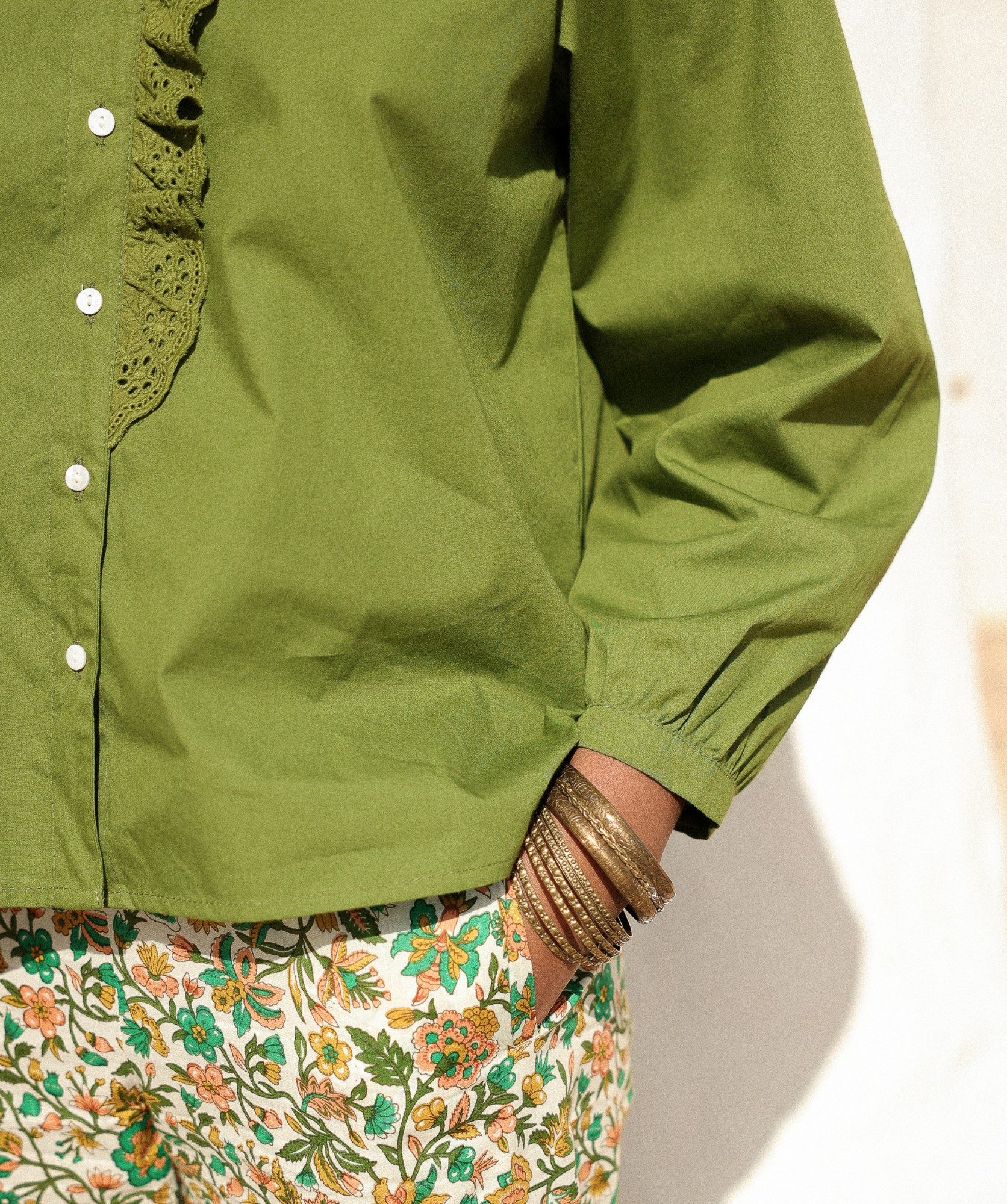 Chemise Fornels – popeline de coton vert Mousse