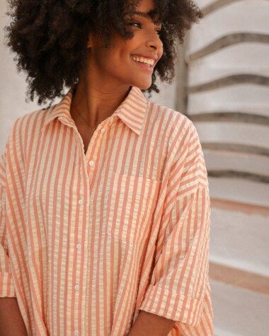 Robe Binibeca – Rayure Seersucker Rose Poudre