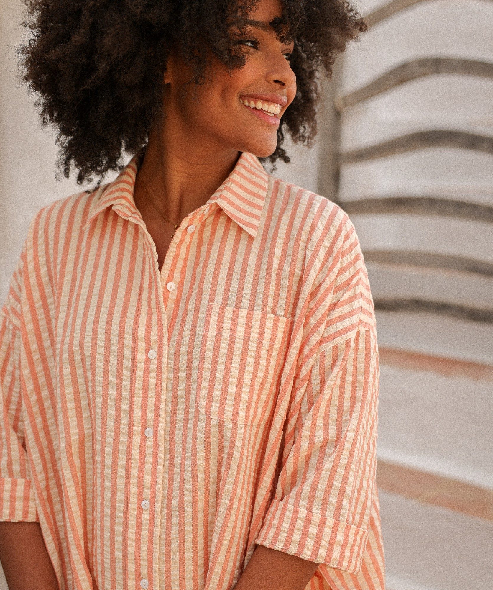 Robe Binibeca – Rayure Seersucker Rose Poudre