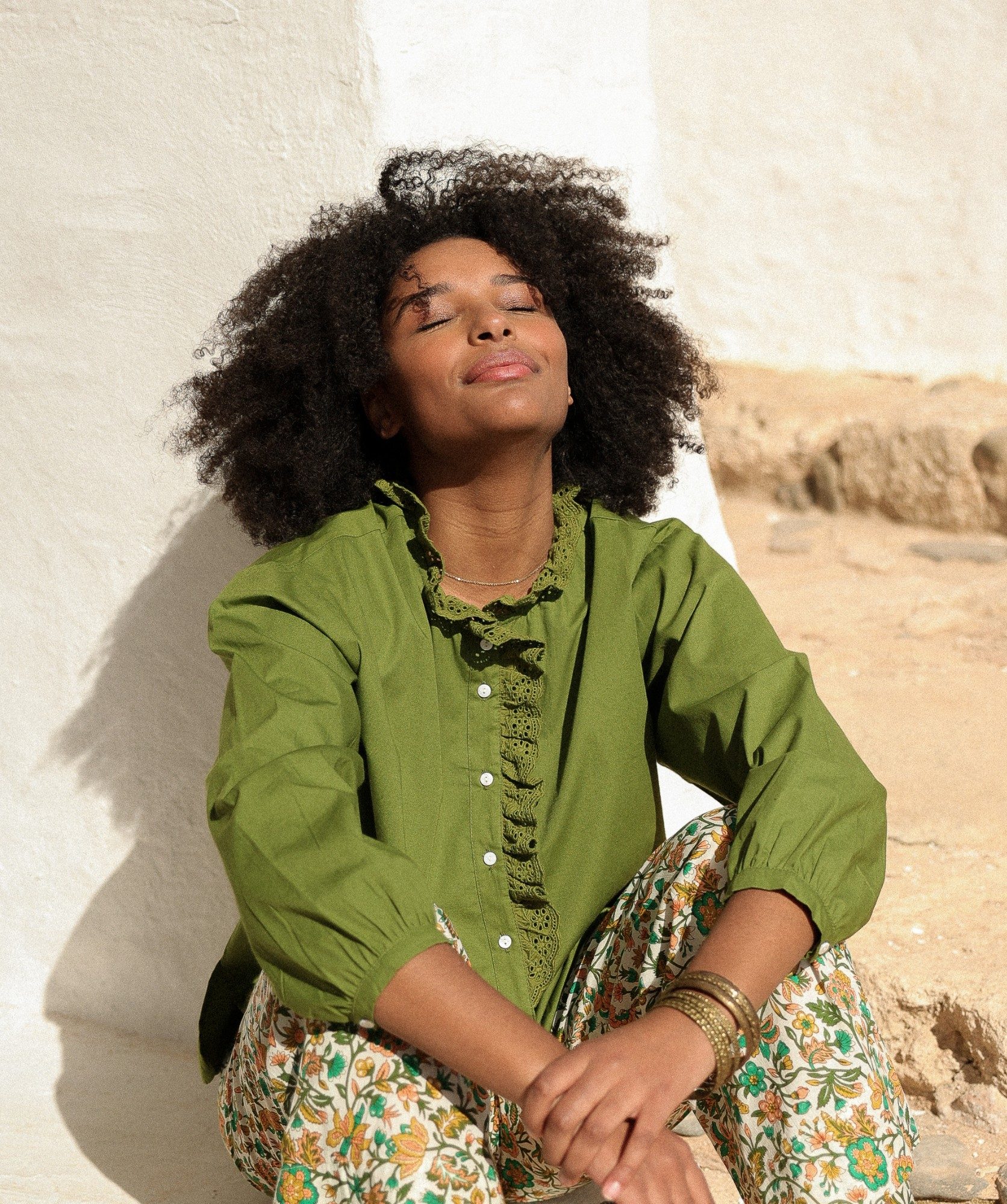Chemise Fornels – popeline de coton vert Mousse