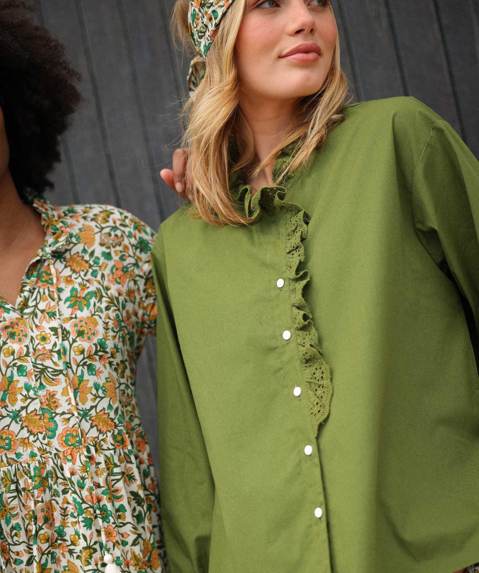 Chemise Fornels – popeline de coton vert Mousse