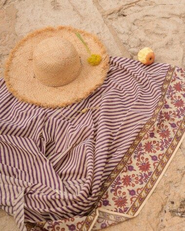 Paréo – Imprimé block print purple stripes