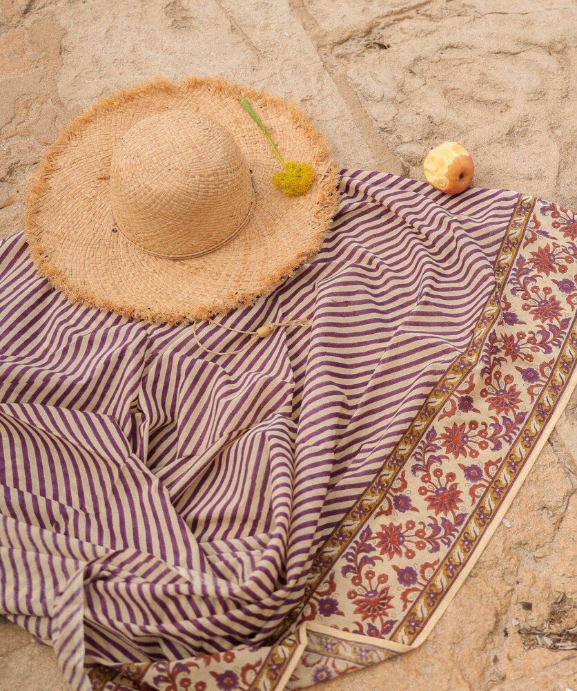 Paréo – Imprimé block print purple stripes