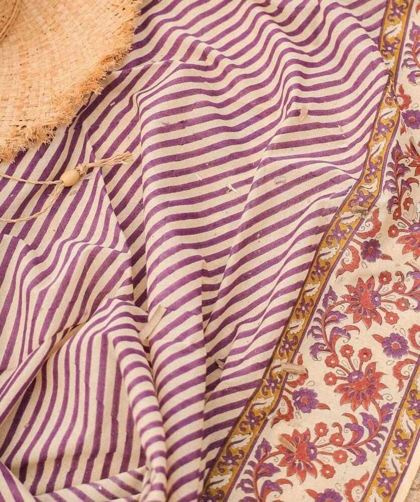 Paréo – Imprimé block print purple stripes