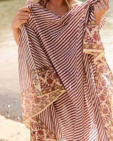 Paréo – Imprimé block print purple stripes
