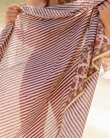 Paréo – Imprimé block print purple stripes