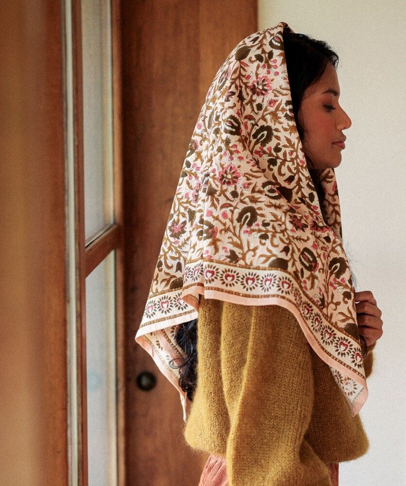 Foulard grand format – Mina rose poudre