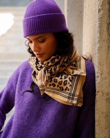 Foulard grand format – Léopard camel