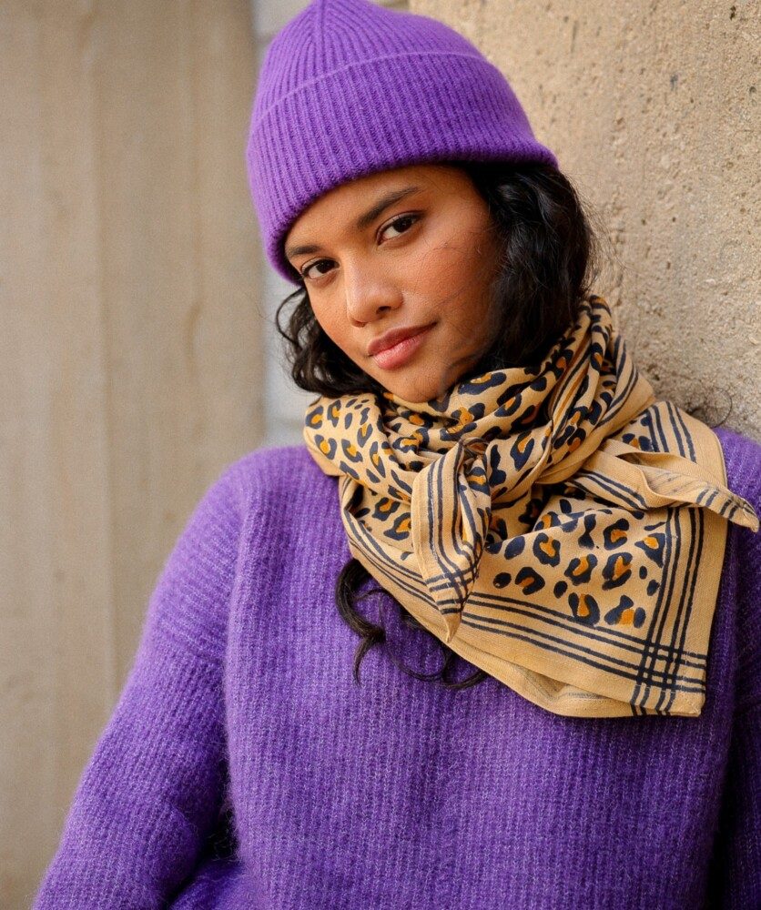 Foulard grand format – Léopard camel