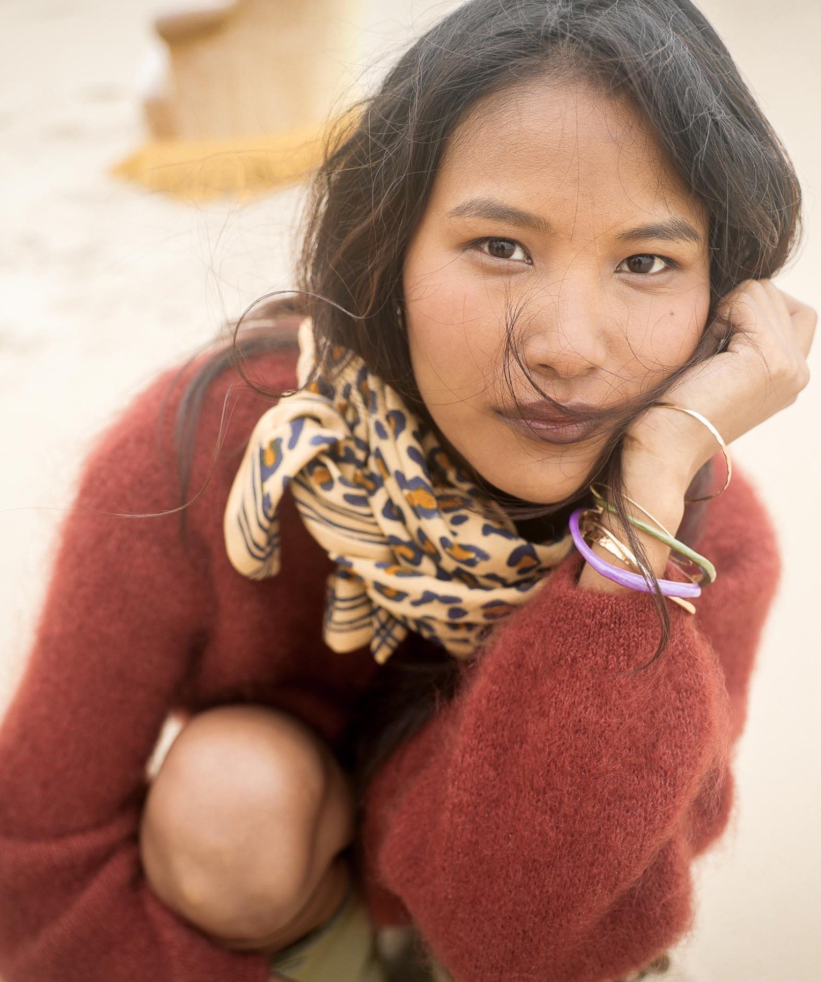 Foulard grand format – Léopard camel