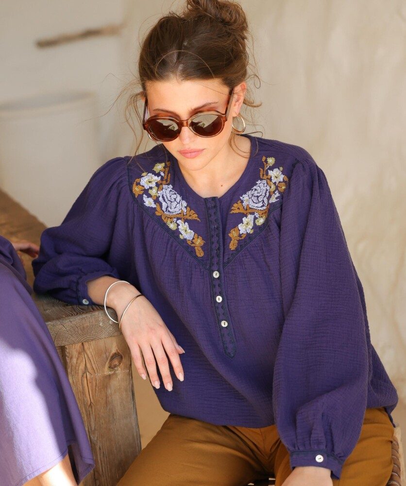 Blouse Fortaleza – Gaze de coton myrtille