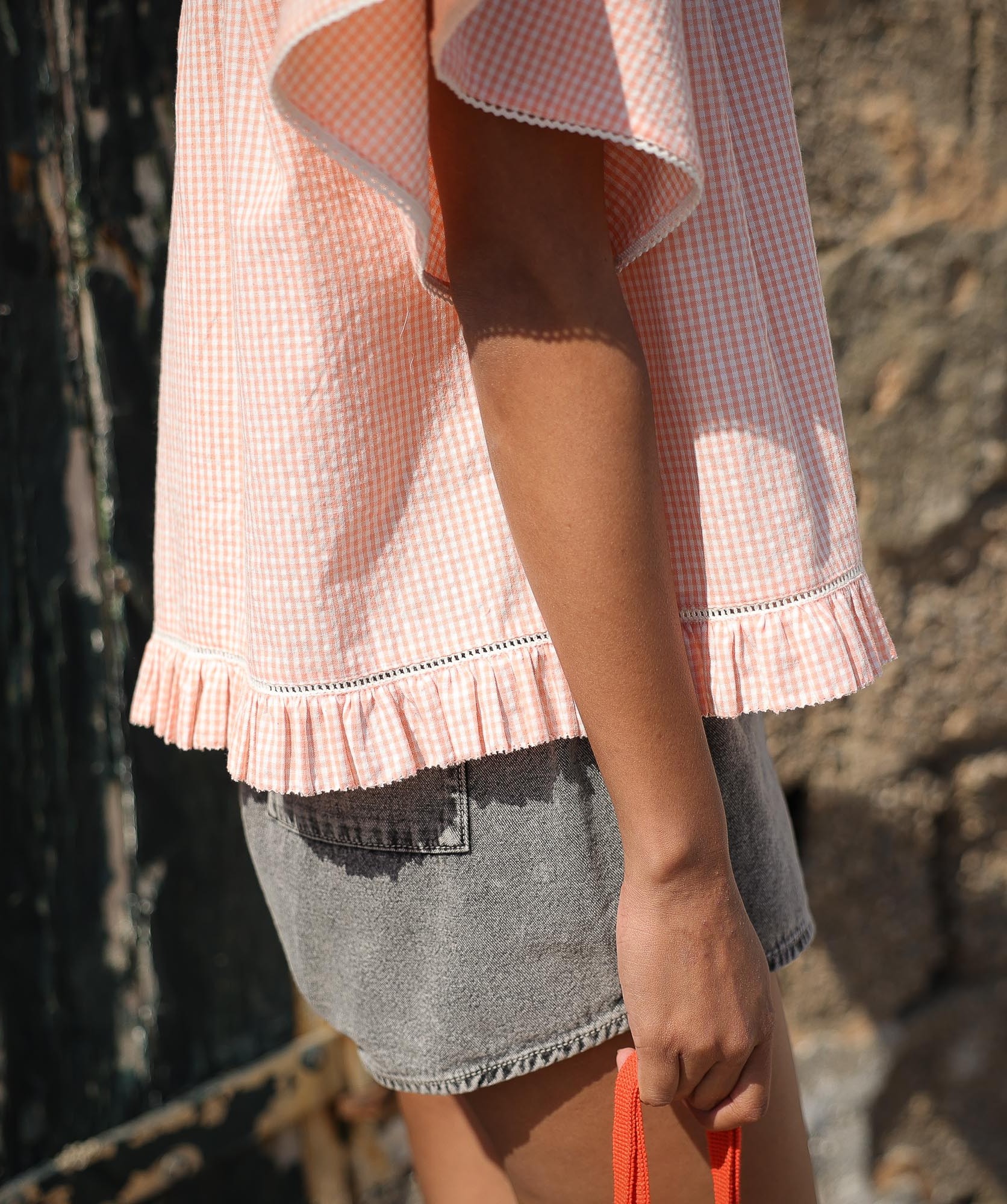 Chemise Bayan – Carreaux seersucker corail