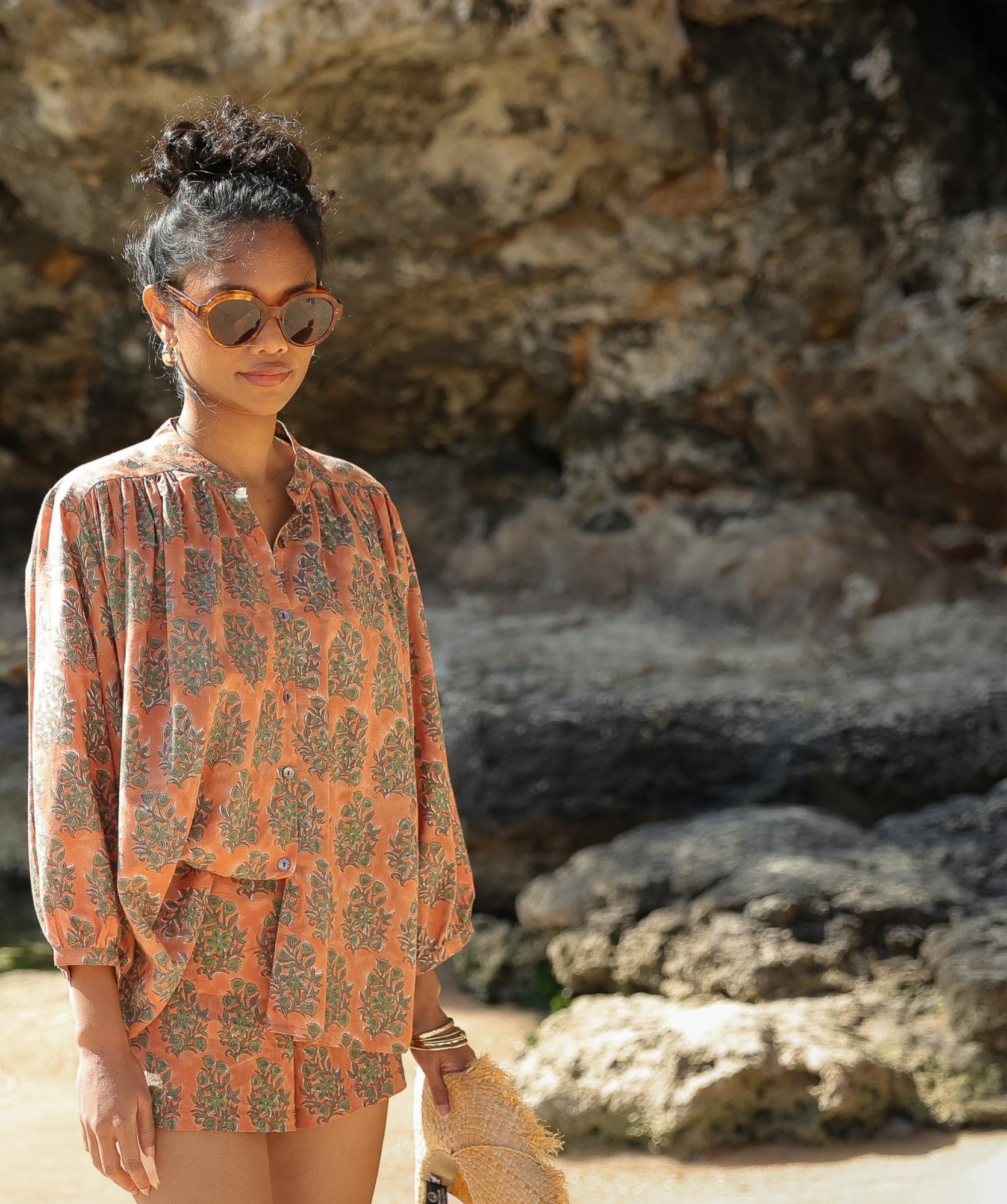 Chemise Brasilia – Imprimé block-print Jasmine terracotta