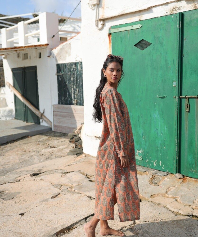 Robe April – Imprimé block-print Jasmine terracotta