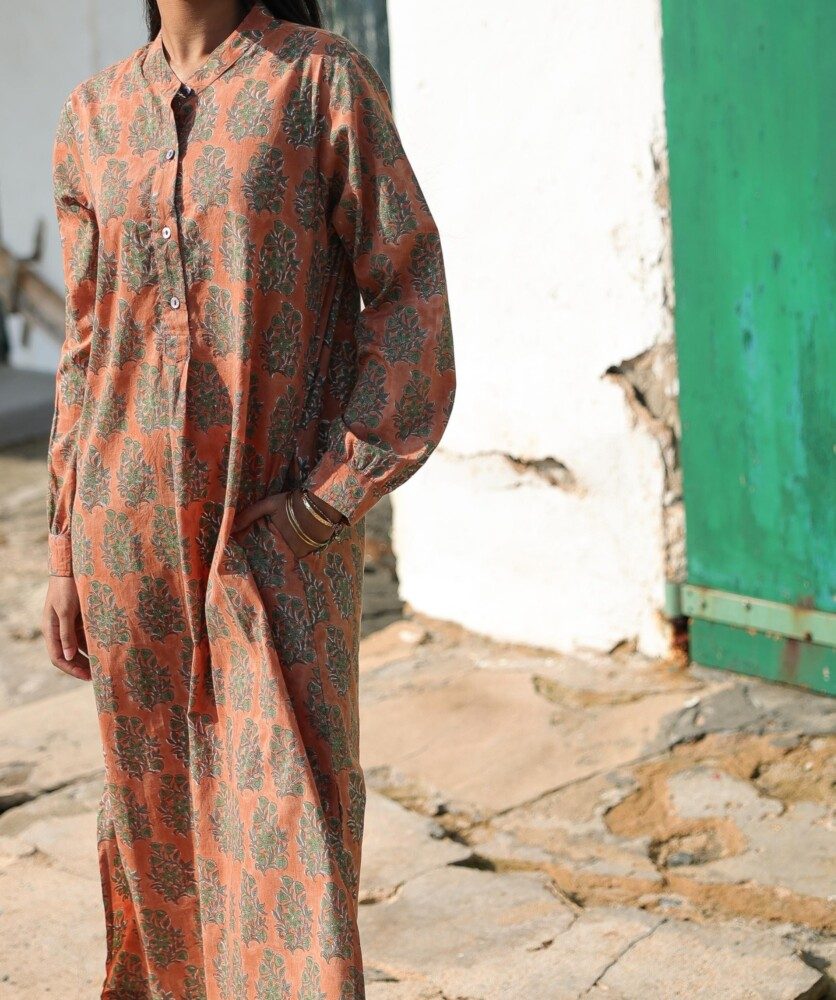 Robe April – Imprimé block-print Jasmine terracotta