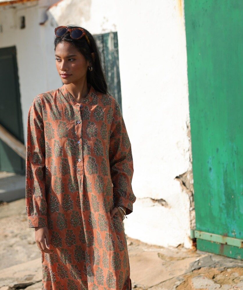 Robe April – Imprimé block-print Jasmine terracotta