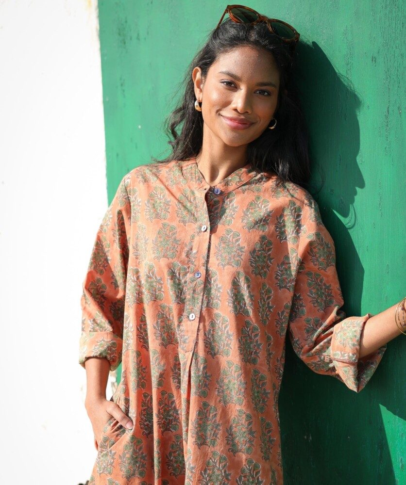 Robe April – Imprimé block-print Jasmine terracotta
