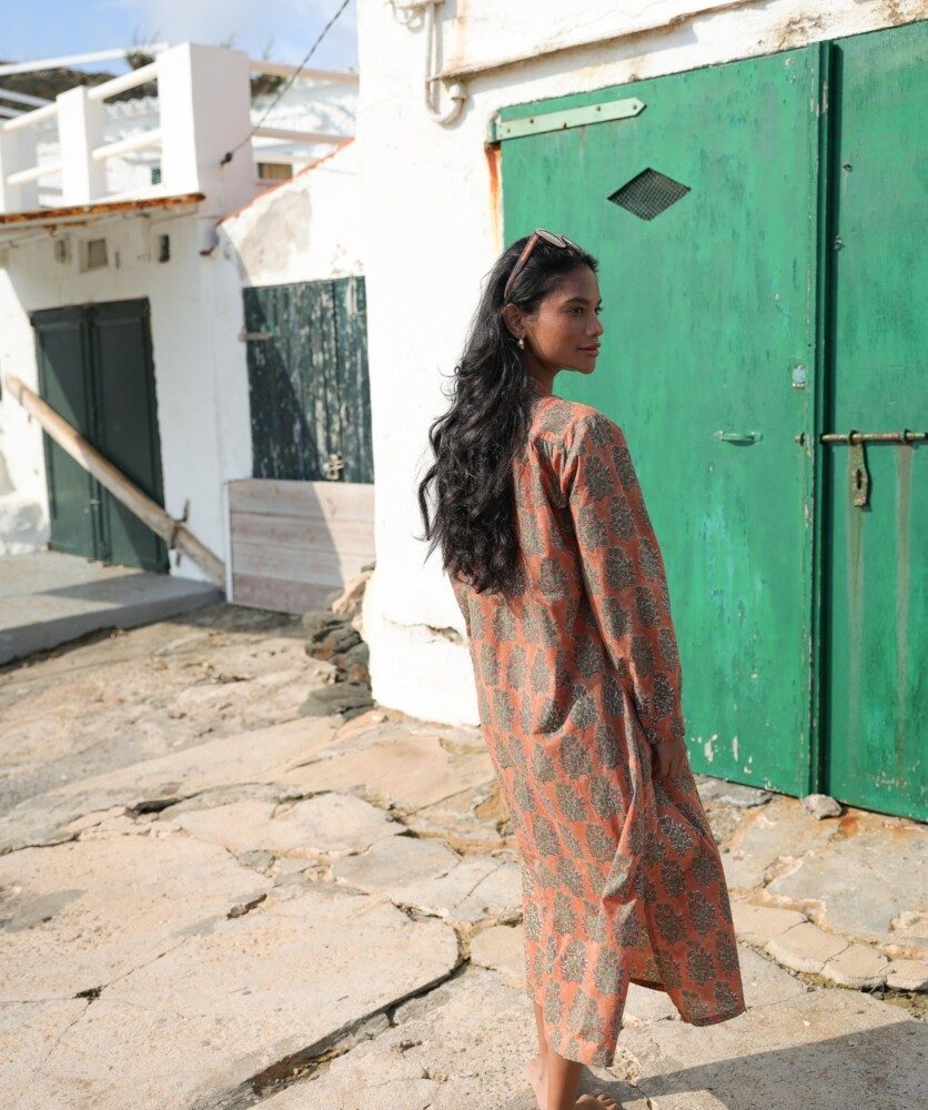 Robe April – Imprimé block-print Jasmine terracotta