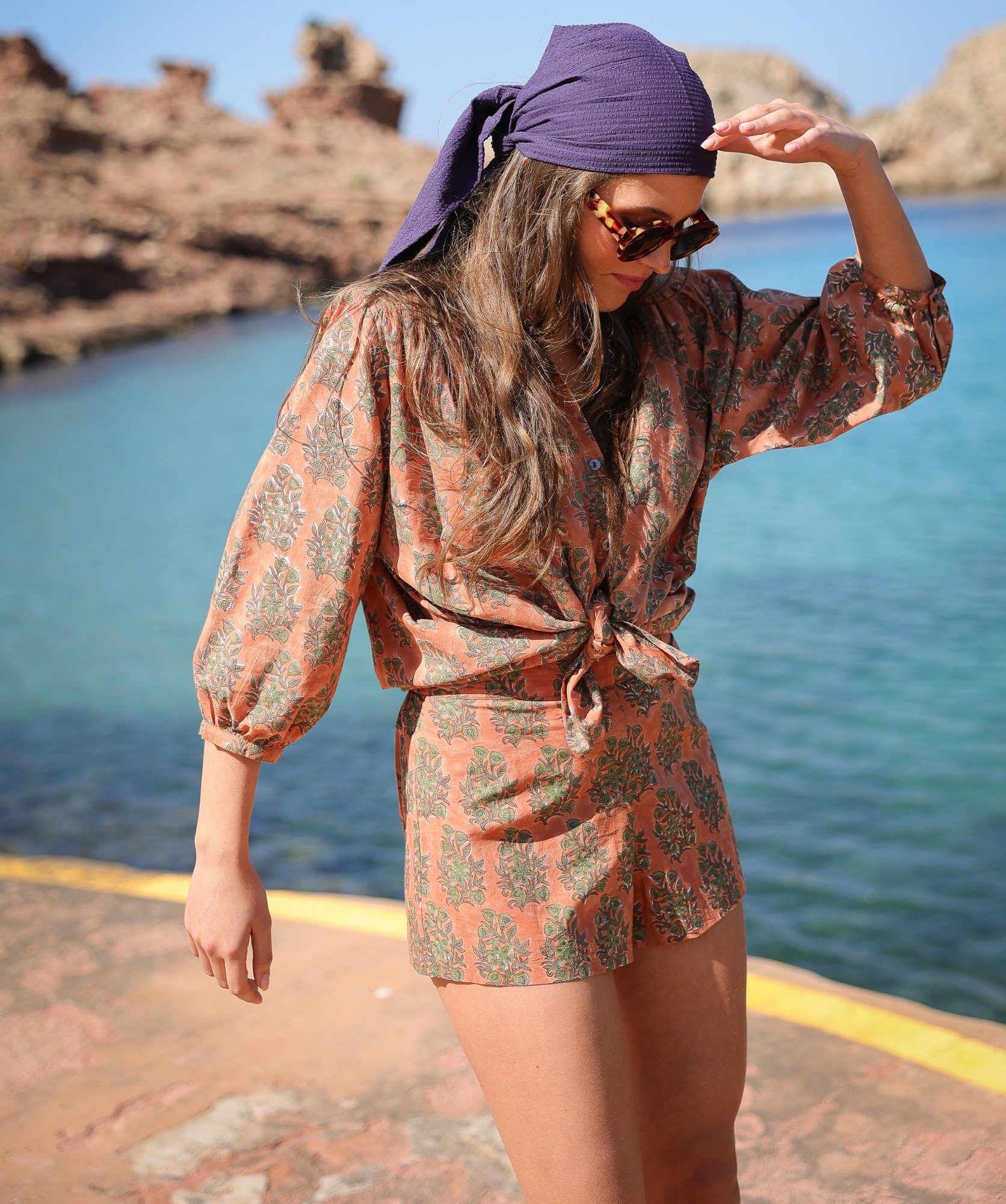 Short Yazia – Imprimé block-print Jasmine terracotta