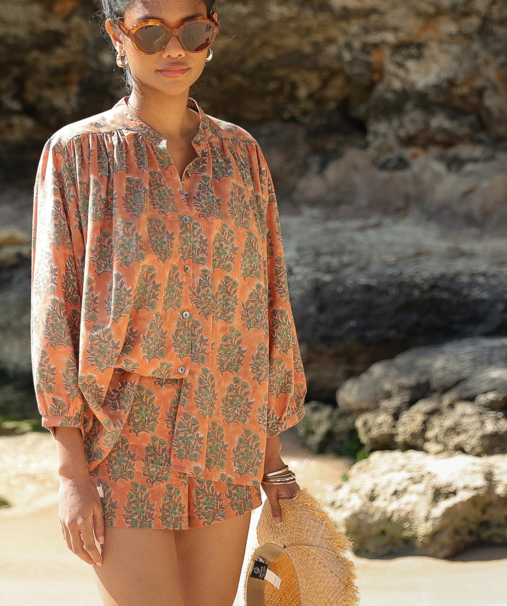 Short Yazia – Imprimé block-print Jasmine terracotta