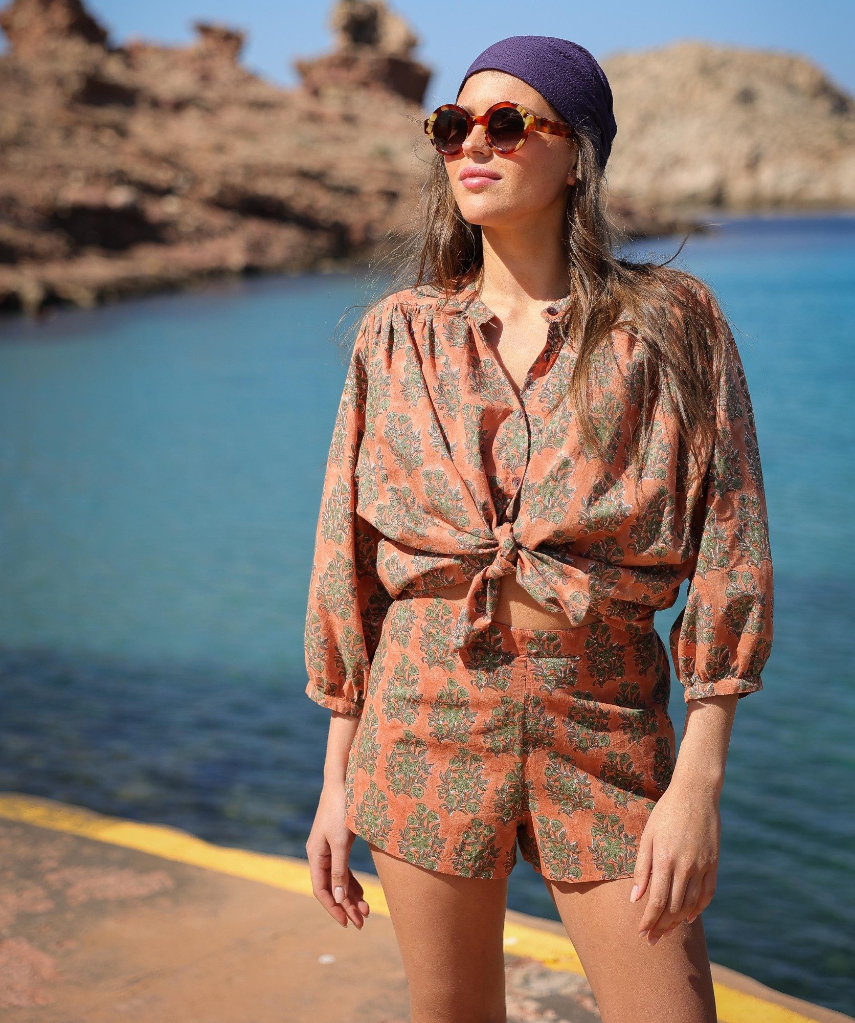Short Yazia – Imprimé block-print Jasmine terracotta