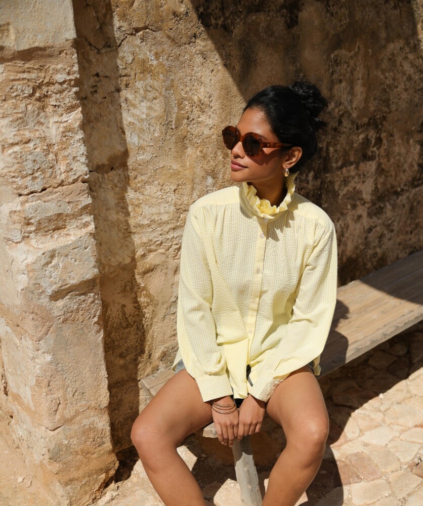 Chemise Boston – Rayure seersucker citron