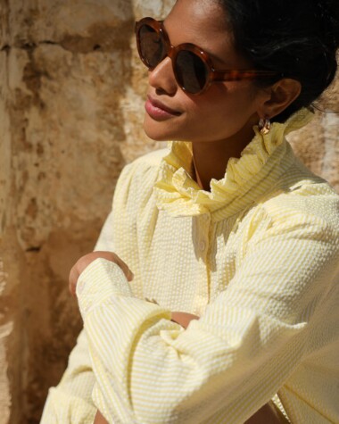 Chemise Boston – Rayure seersucker citron