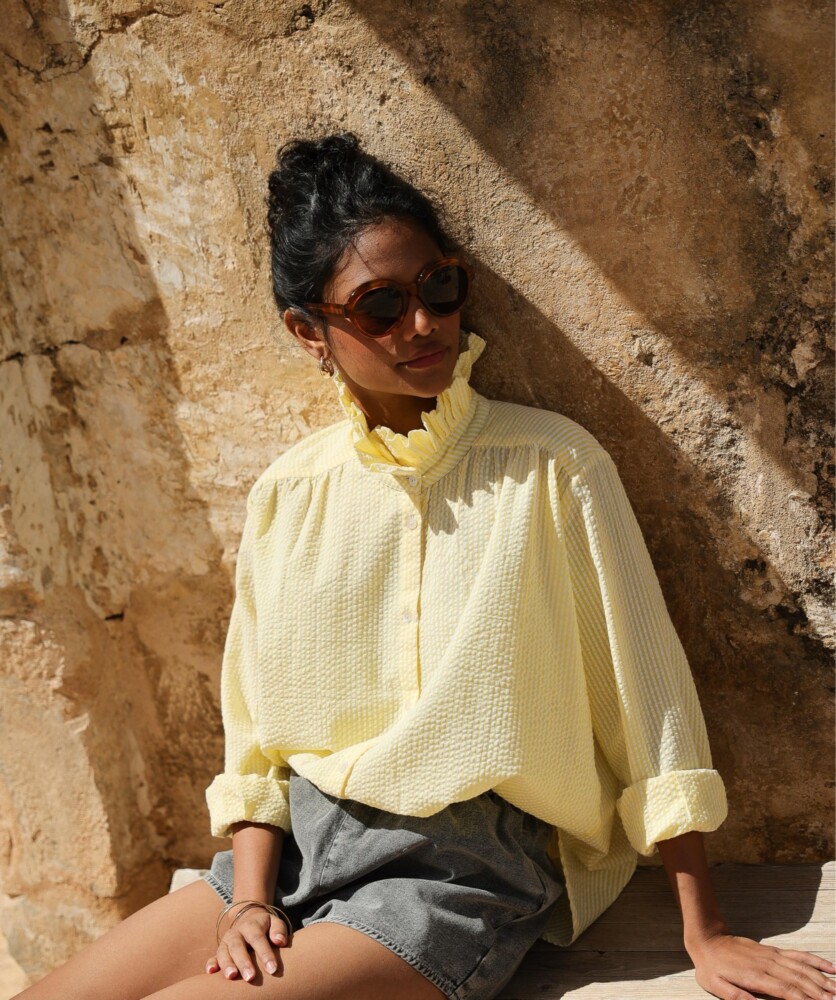 Chemise Boston – Rayure seersucker citron