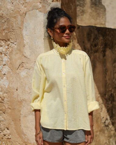 Chemise Boston – Rayure seersucker citron