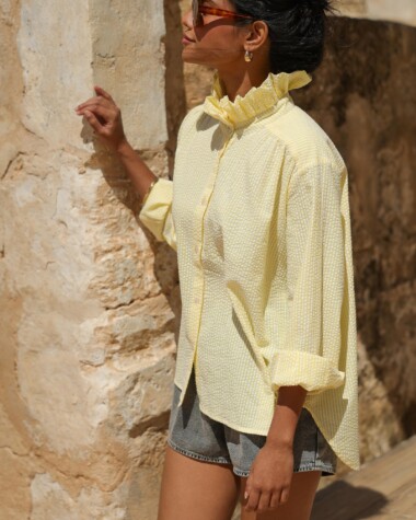 Chemise Boston – Rayure seersucker citron