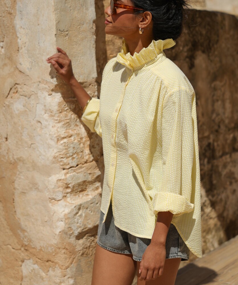 Chemise Boston – Rayure seersucker citron