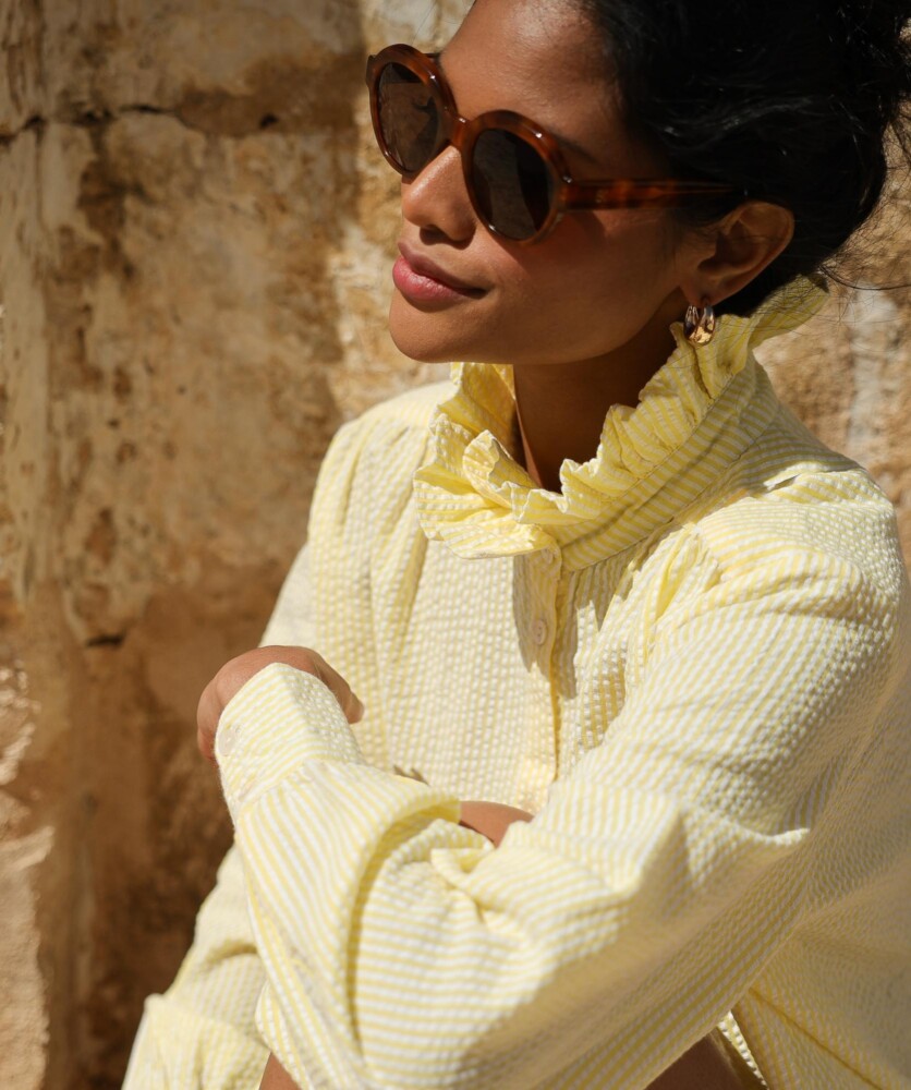 Chemise Boston – Rayure seersucker citron
