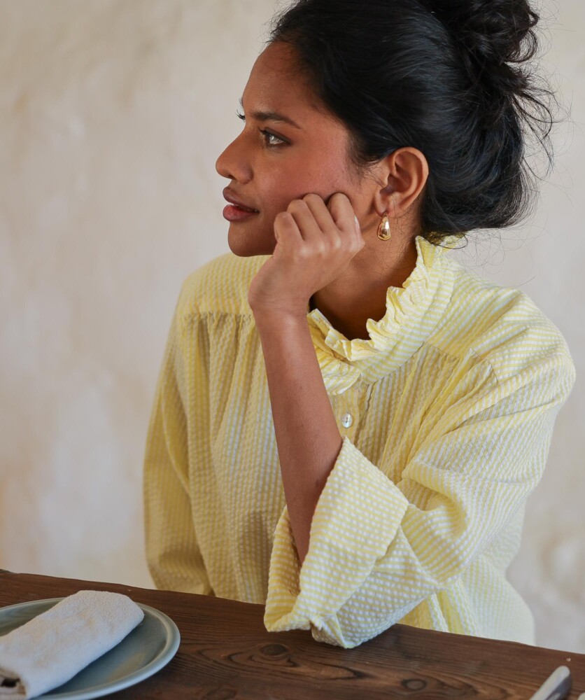 Chemise Boston – Rayure seersucker citron